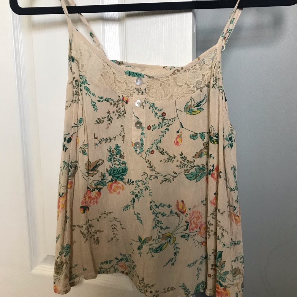 Tan Floral Tank Top